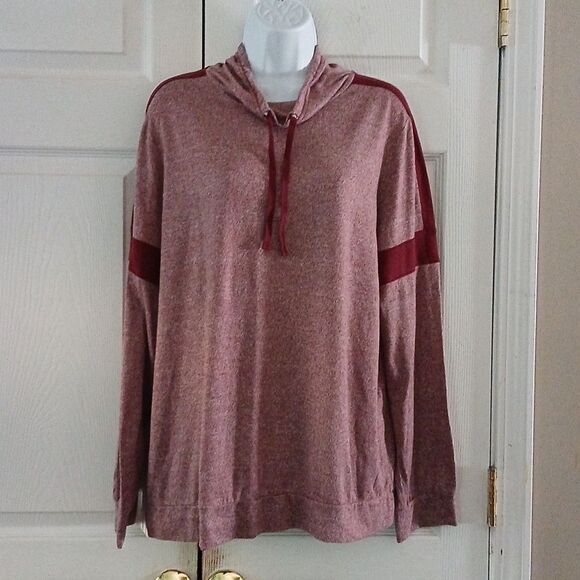 St John's Bay maroon lightweight long sleeve drawstring collar top Sz XXL - Picture 1 of 5
